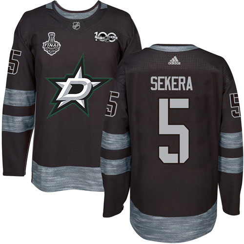 Men Adidas Dallas Stars #5 Andrej Sekera Black 1917-2017 100th Anniversary 2020 Stanley Cup Final Stitched NHL Jersey